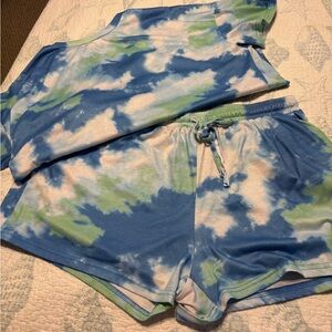 Tie Dye two piece PJ set. Short sleeve top and shorts bottoms. EUC.